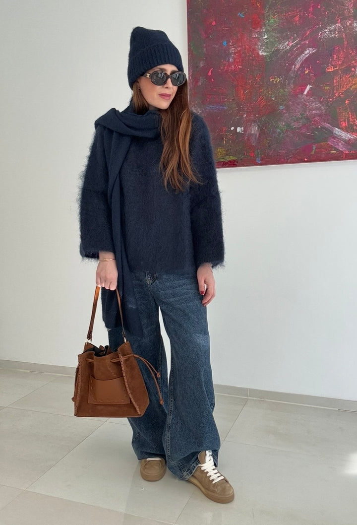 Grober Strickpullover - Navy