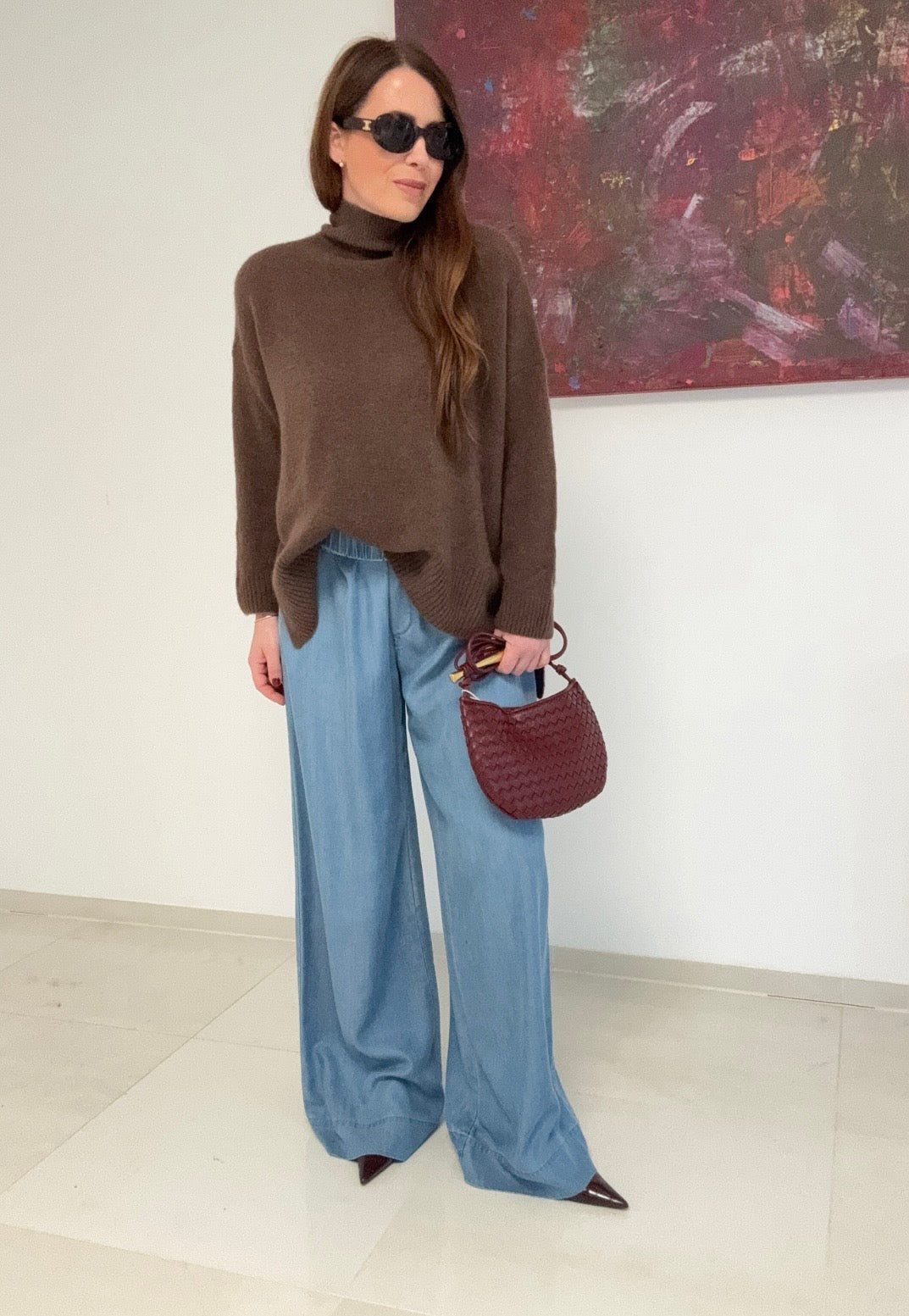 Rollkragenpullover aus Alpaka- Schoko