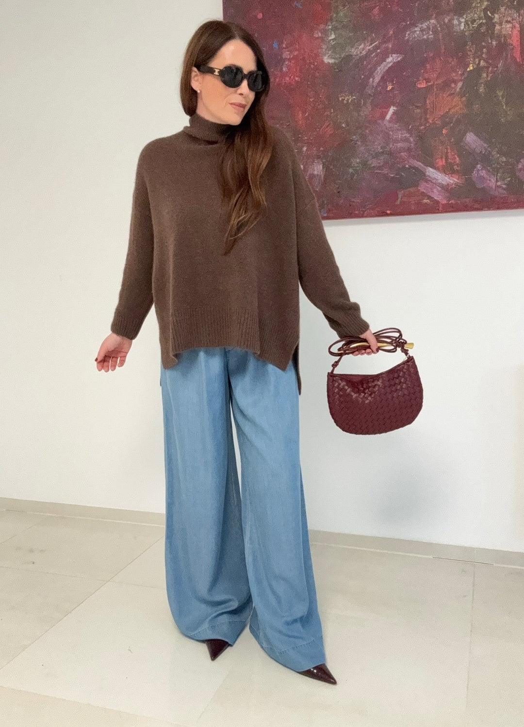 Rollkragenpullover aus Alpaka- Schoko