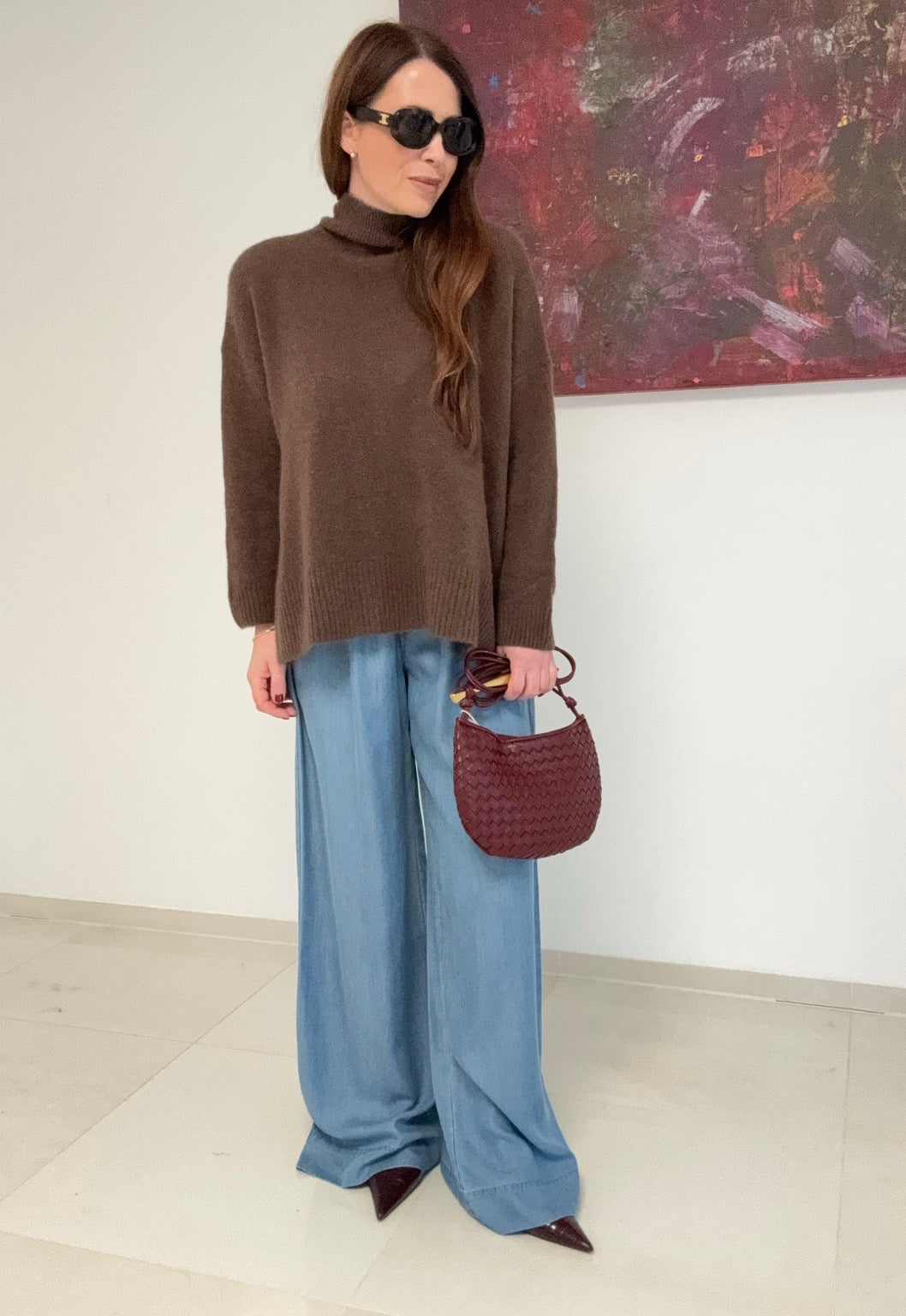Rollkragenpullover aus Alpaka- Schoko