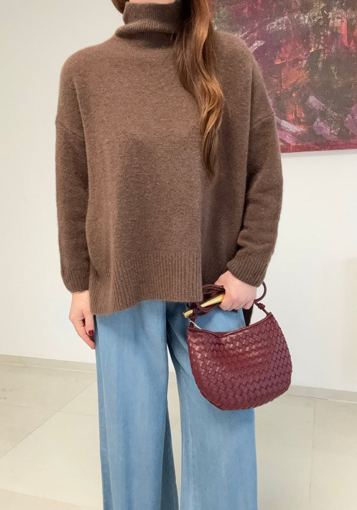 Rollkragenpullover aus Alpaka- Schoko