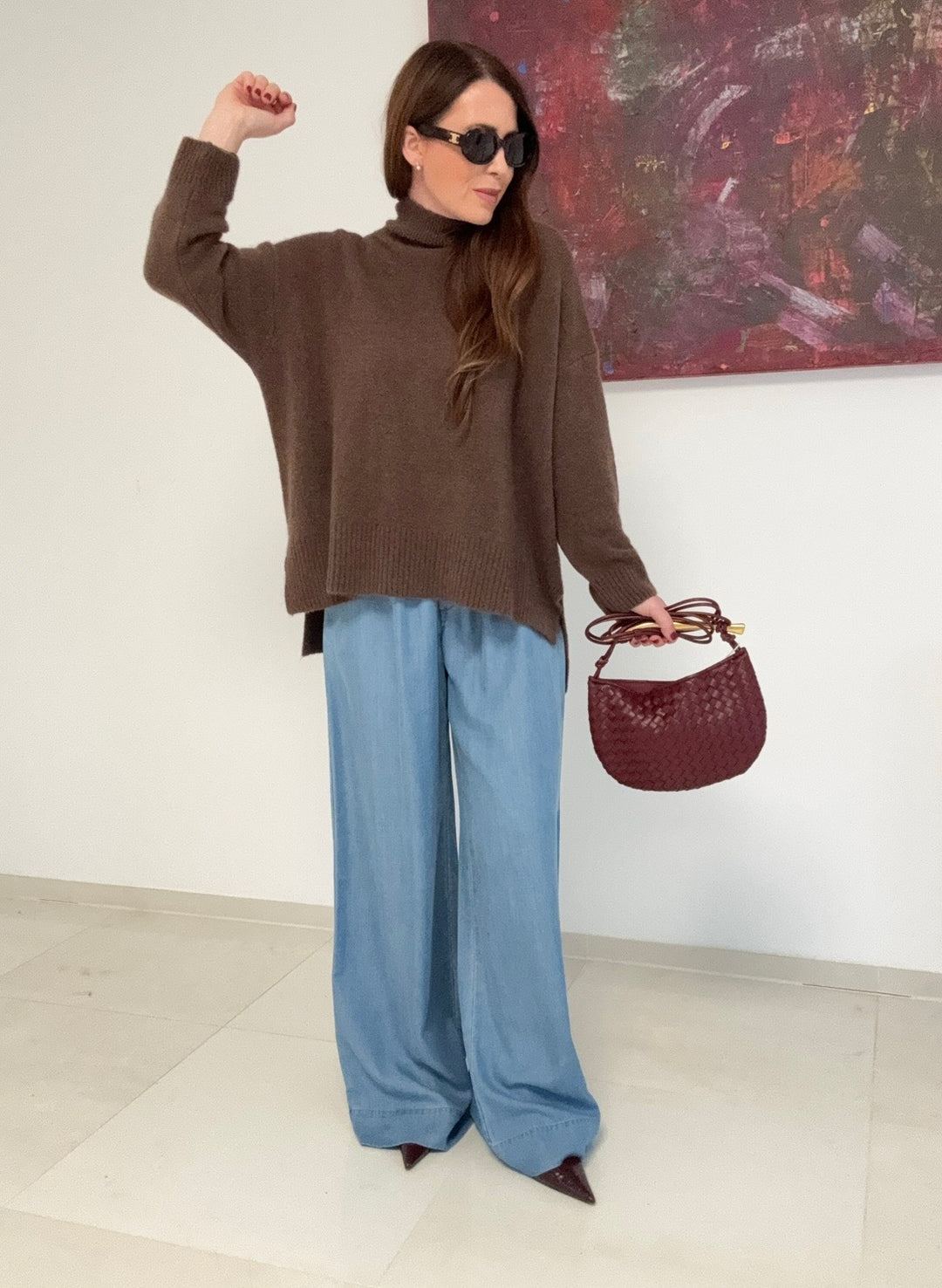 Rollkragenpullover aus Alpaka- Schoko