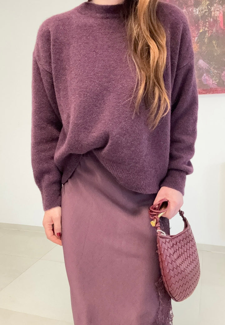 Pullover mit Schleife - Aubergine