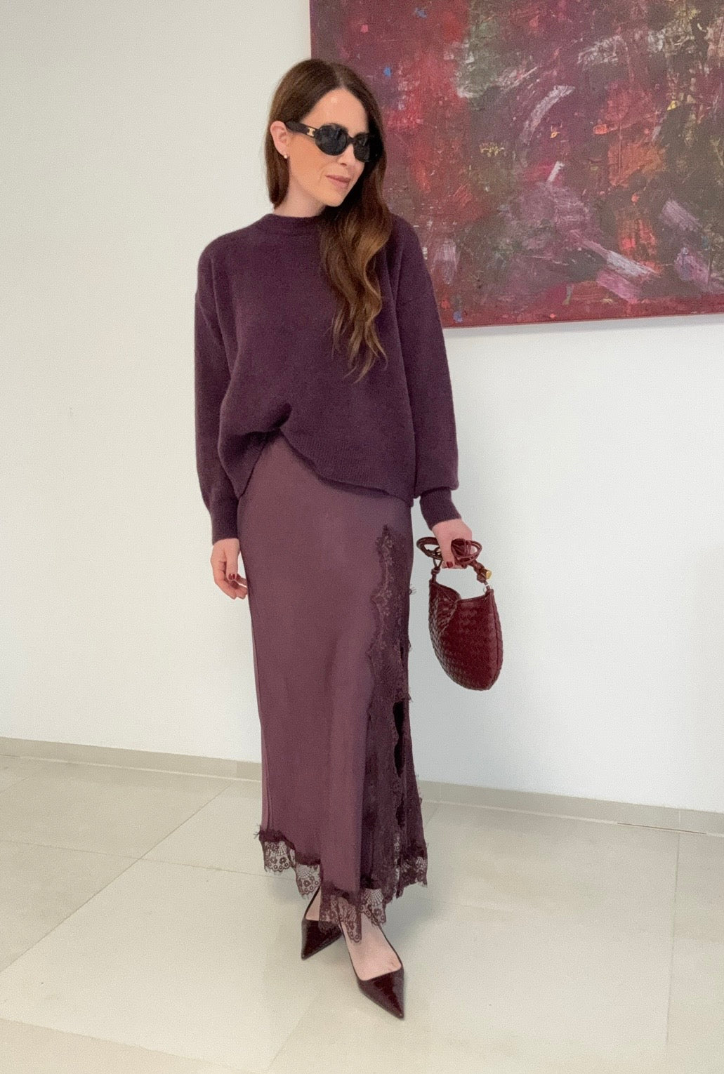 Pullover mit Schleife - Aubergine