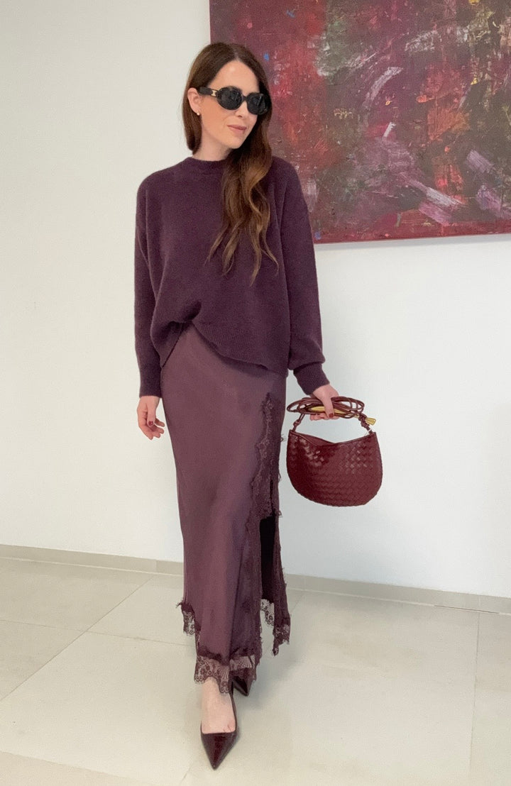 Pullover mit Schleife - Aubergine