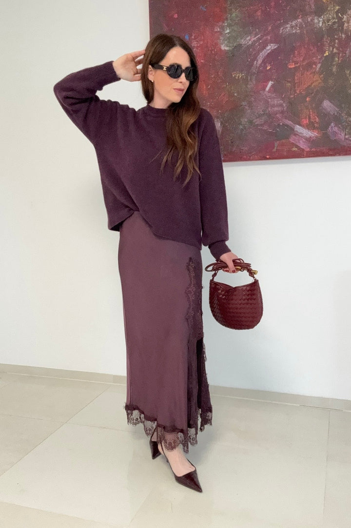 Pullover mit Schleife - Aubergine