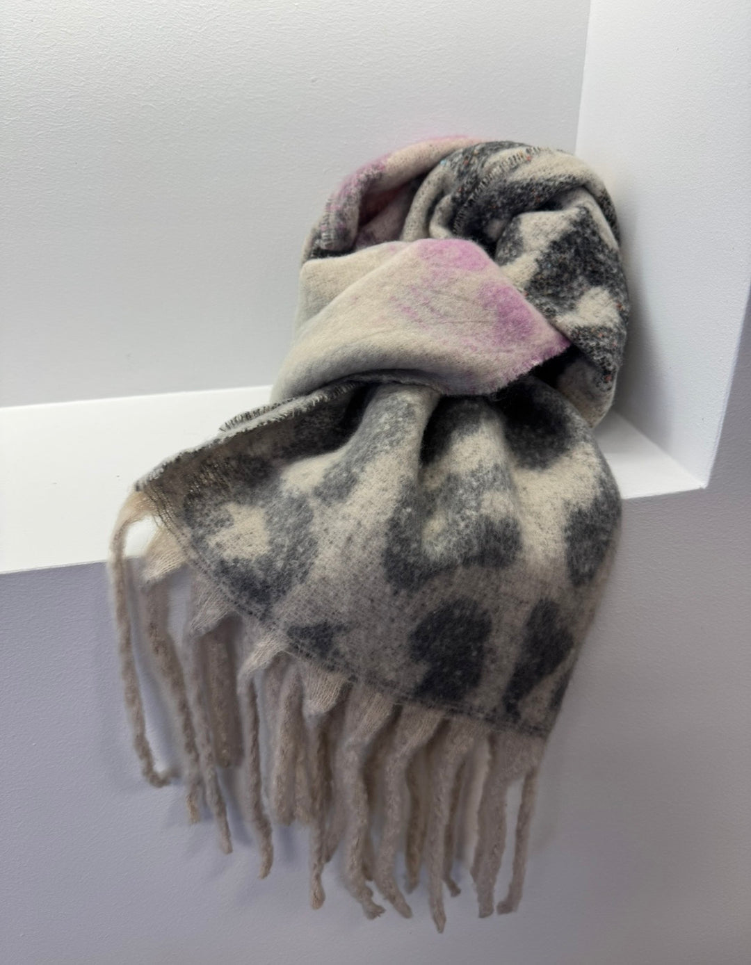 Schal mit Print - Grau/Rosa