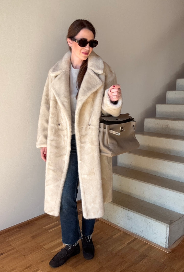 Fake-Fellmantel - Beige