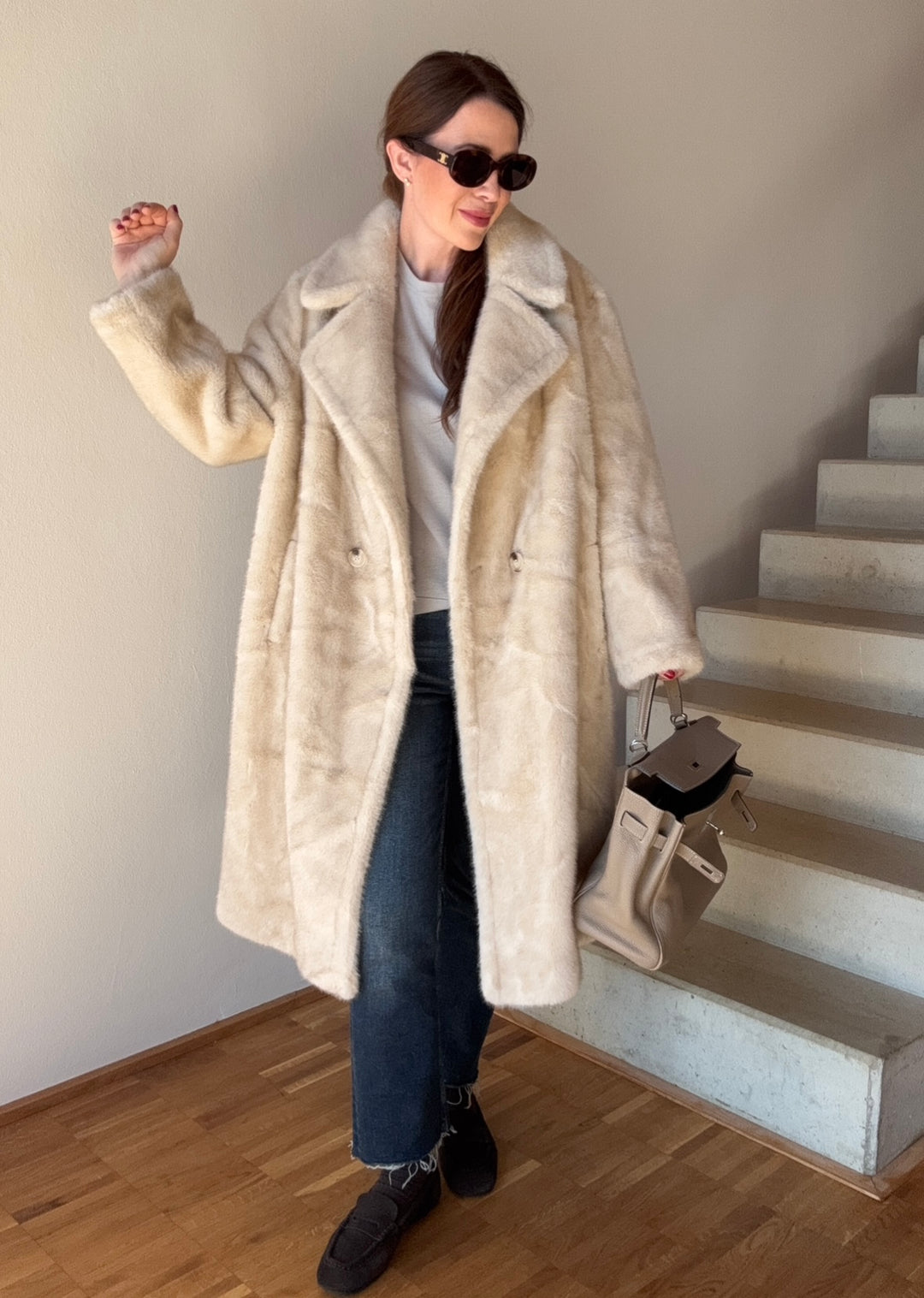 Fake-Fellmantel - Beige