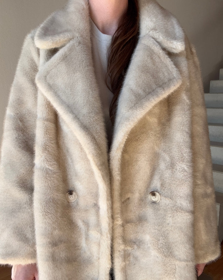 Fake-Fellmantel - Beige
