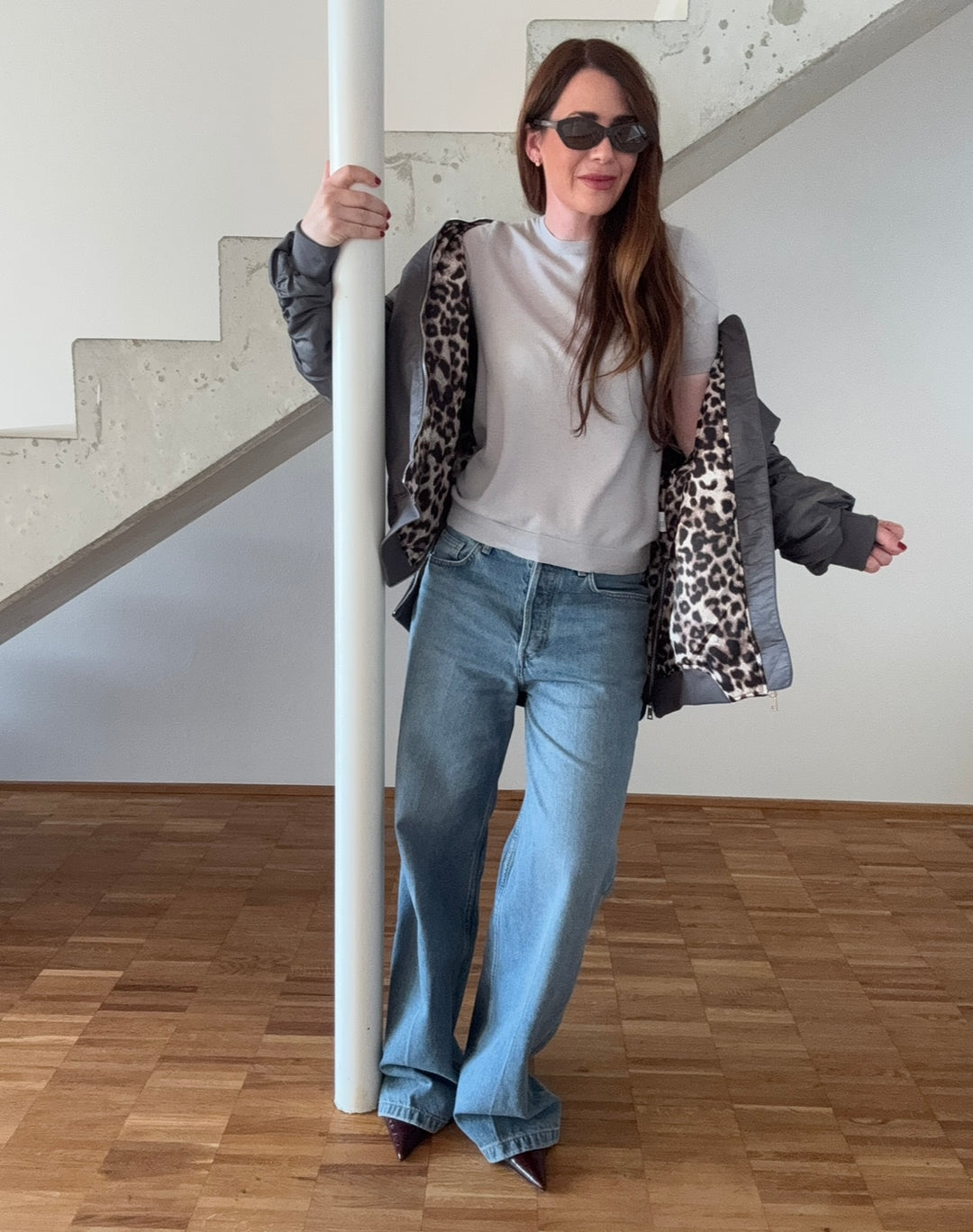 Bomberjacke mit Print - Petrol