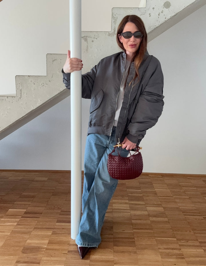 Bomberjacke mit Print - Petrol