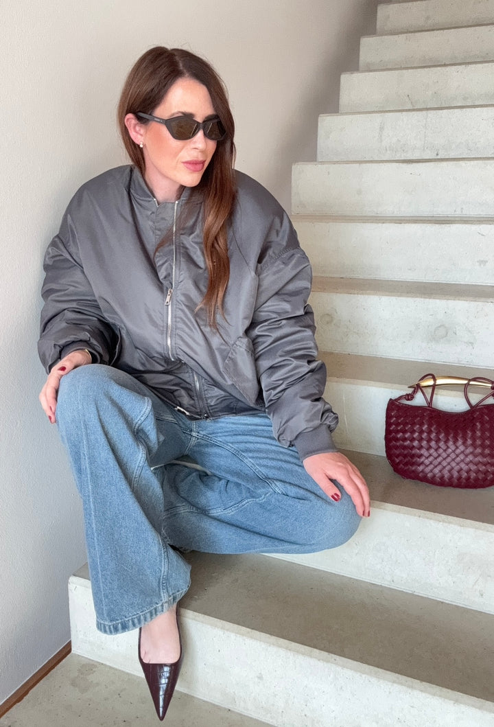 Bomberjacke mit Print - Petrol