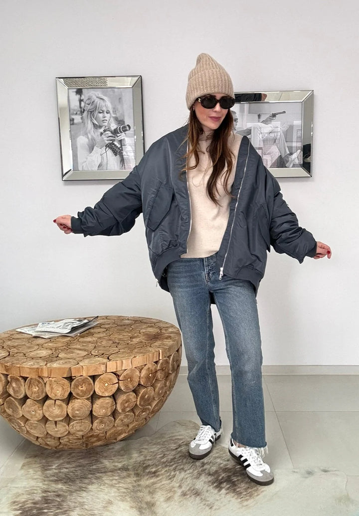 Bomberjacke mit Print - Petrol