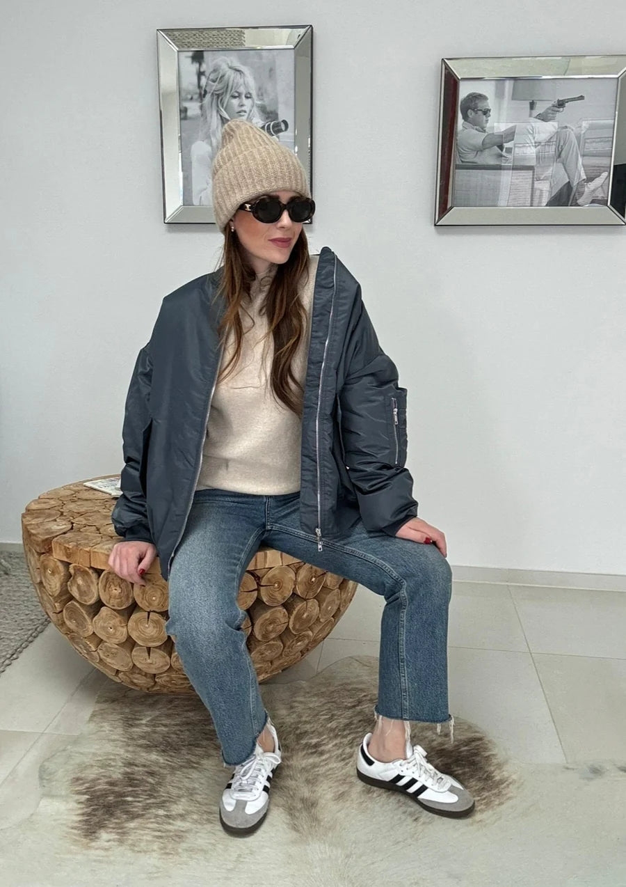 Bomberjacke mit Print - Petrol