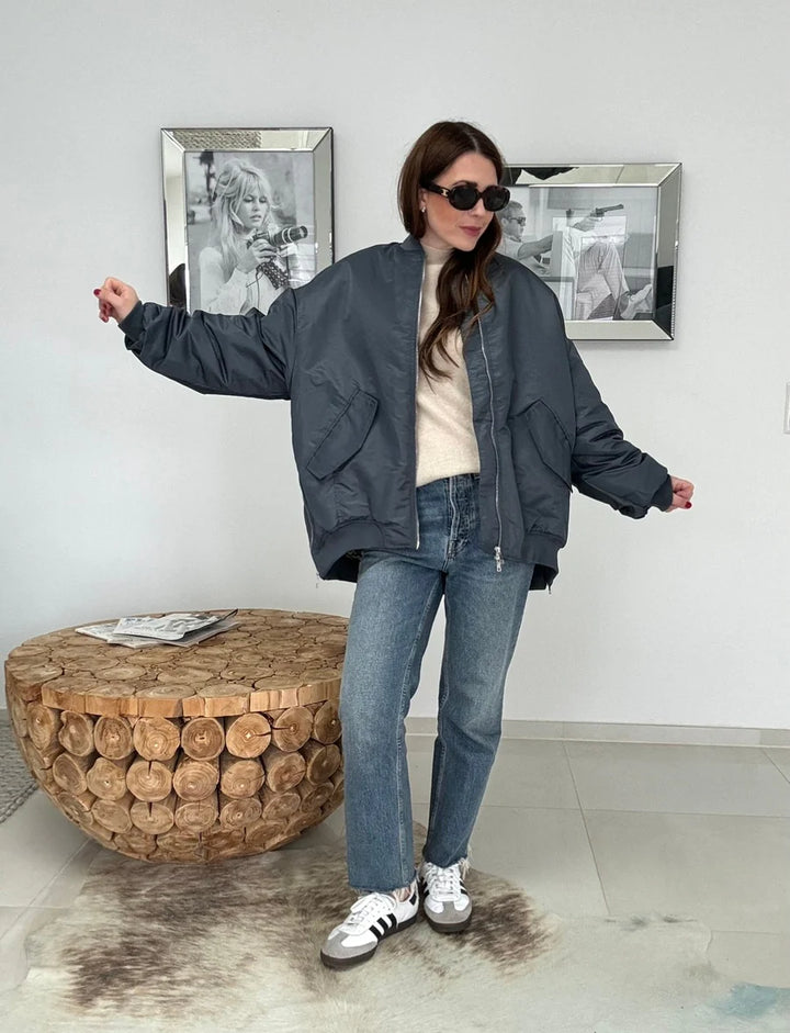 Bomberjacke mit Print - Petrol