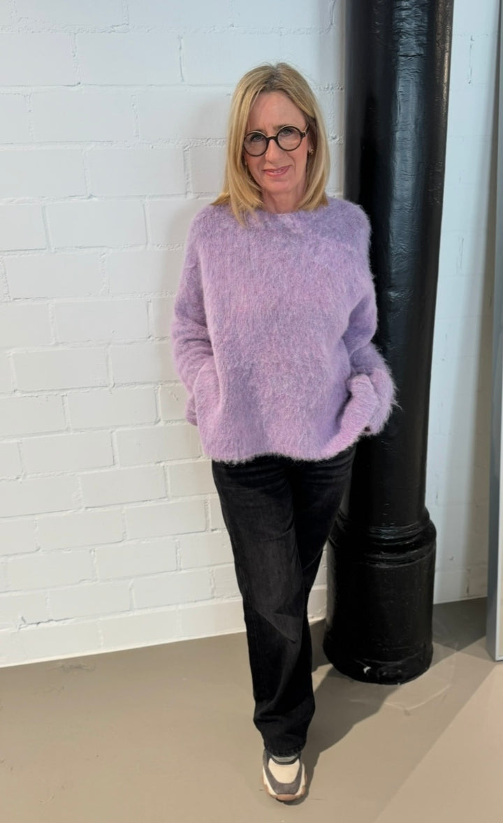 Gebürsteter Strickpullover - Flieder