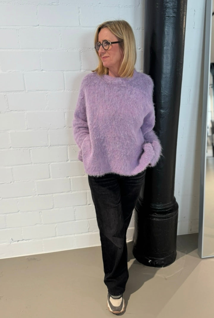 Gebürsteter Strickpullover - Flieder