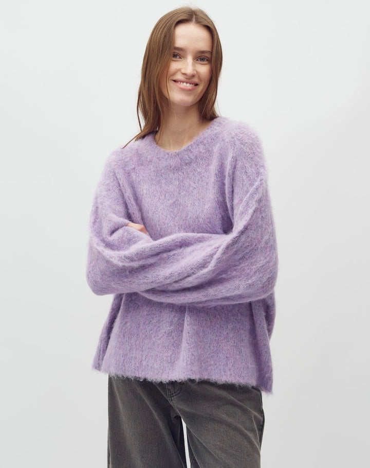 Gebürsteter Strickpullover - Flieder