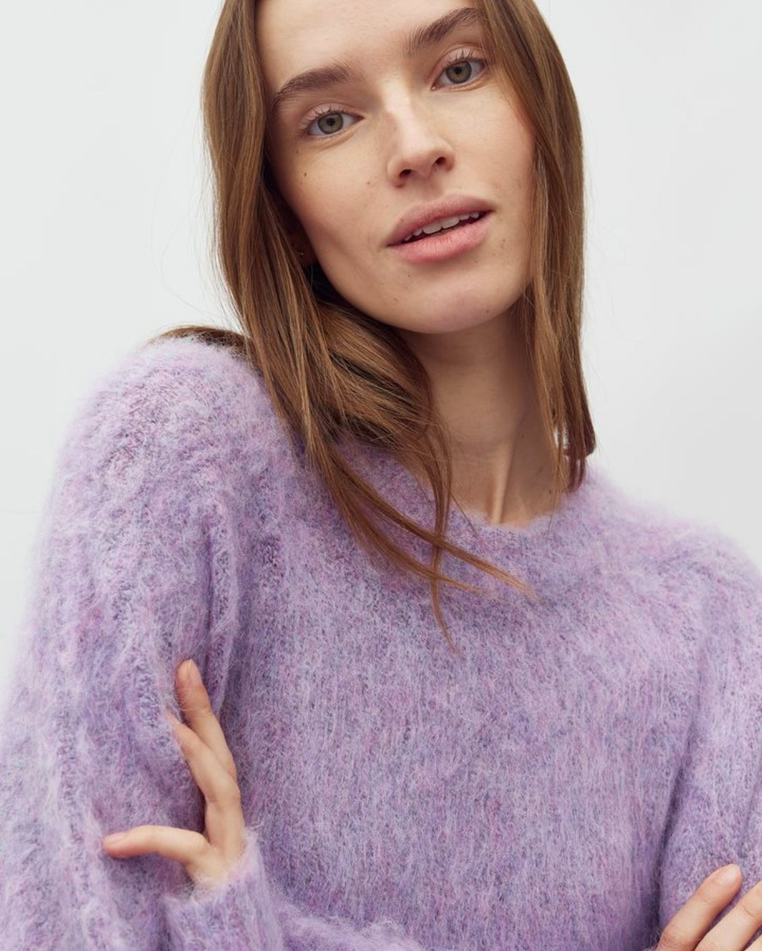 Gebürsteter Strickpullover - Flieder