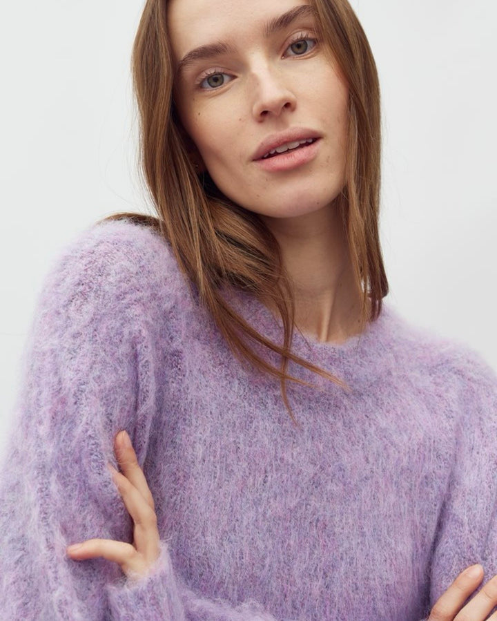 Gebürsteter Strickpullover - Flieder