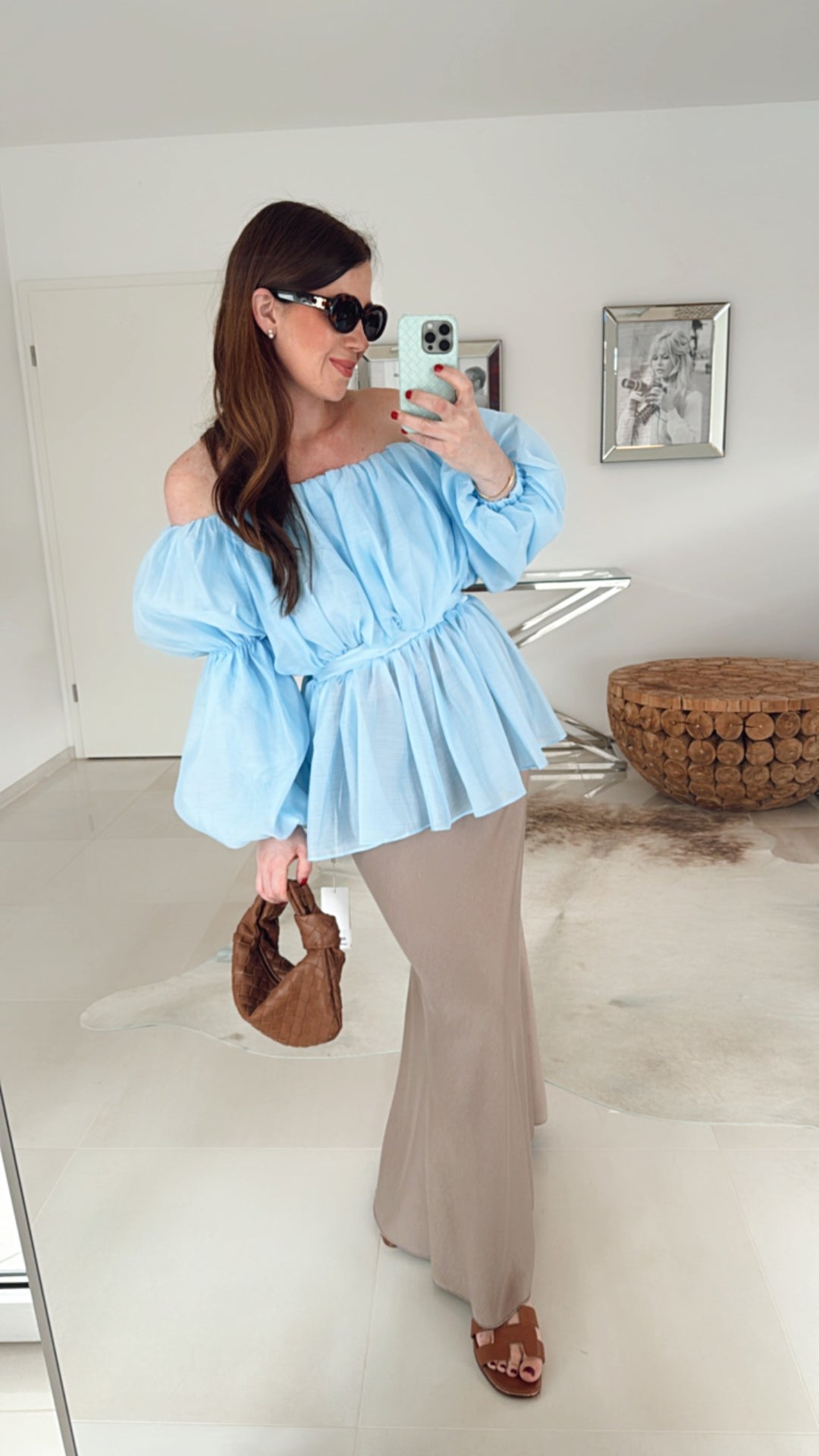 Off-Shoulder Bluse - Blau