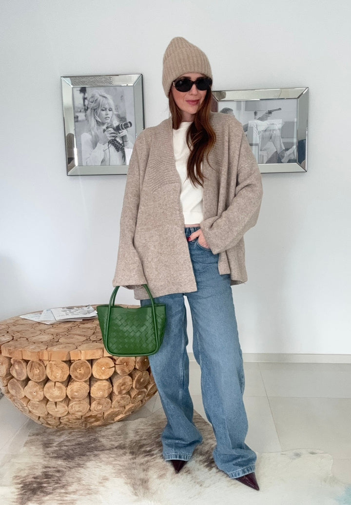 Oversize Strickjacke - Taupe
