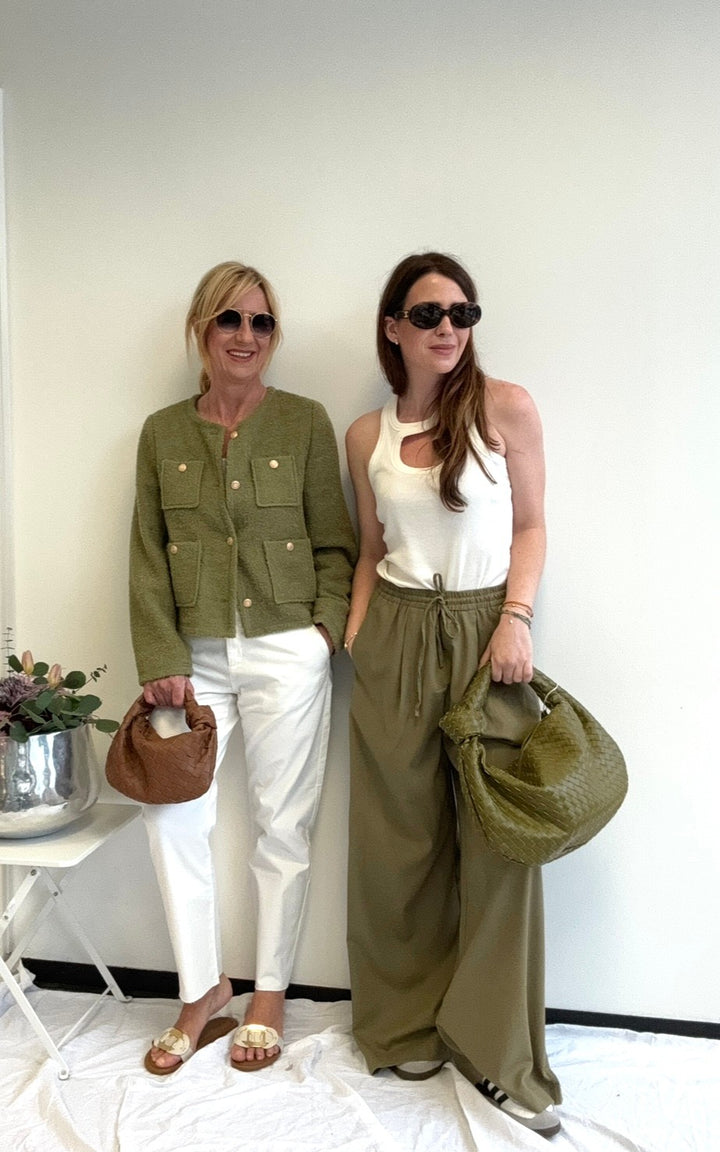 Weite Stoffhose mit Gummi - Khaki