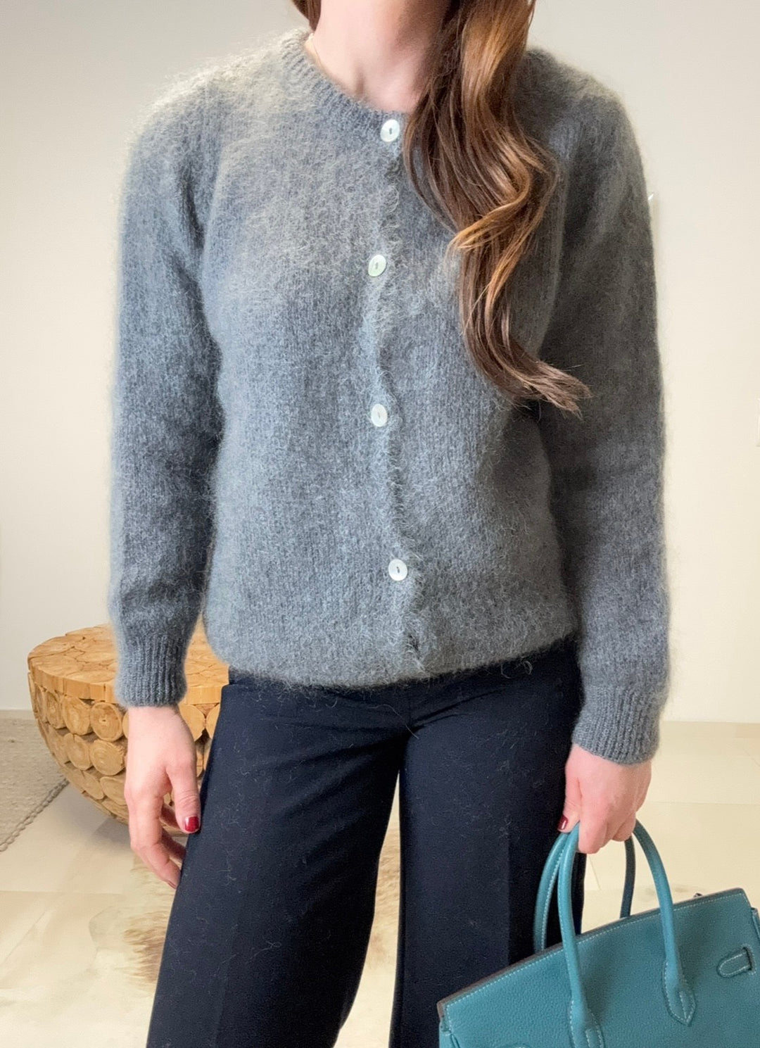 Strickjacke mit Mohair - Grau