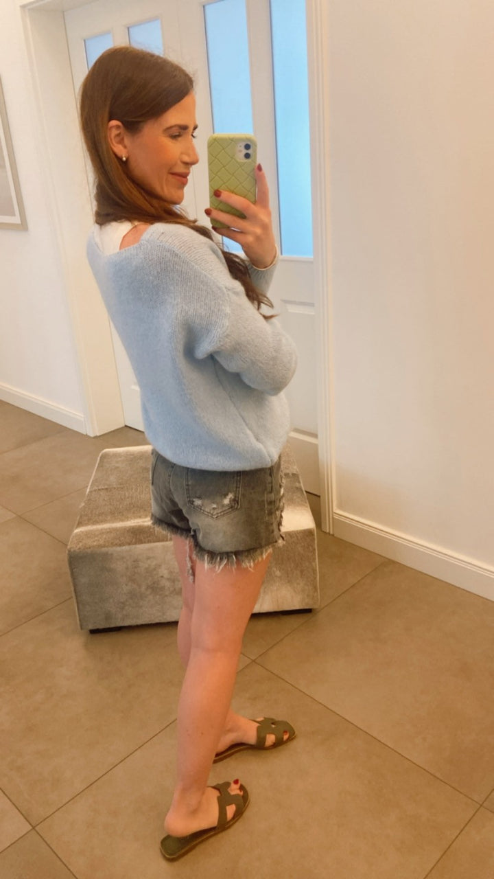 Jeansshorts Used-Look - Grau