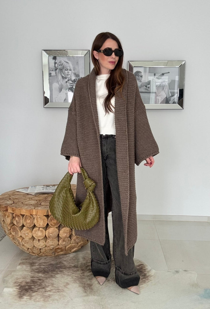 Grobe Oversize-Strickjacke - Schoko