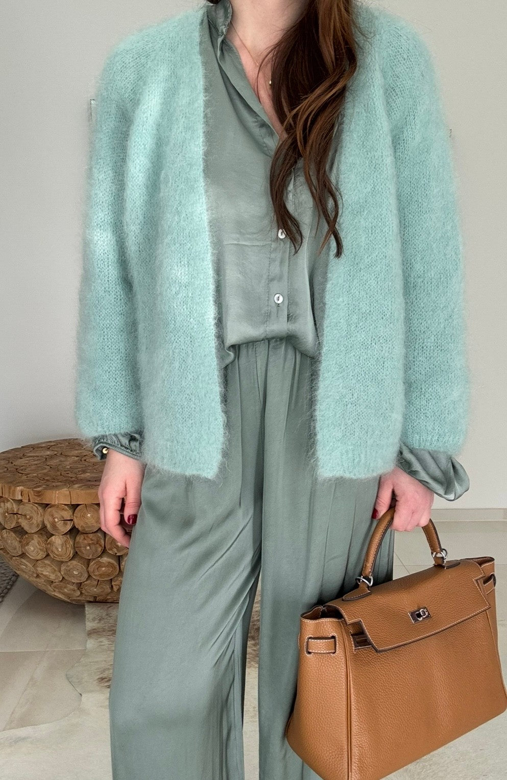 Mohair-Cardigan - Salbei