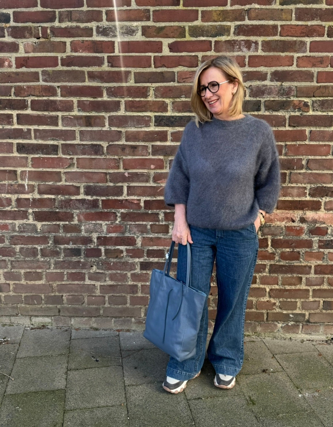 Mohair-Shirt mit 3/4 Arm - Grau