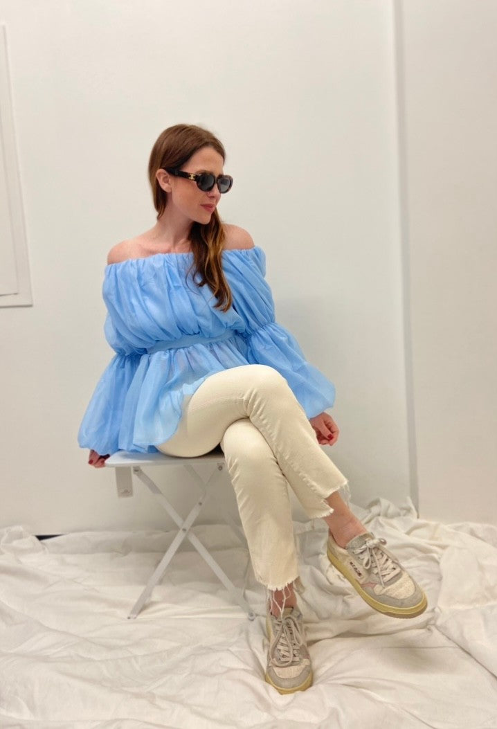 Off-Shoulder Bluse - Blau