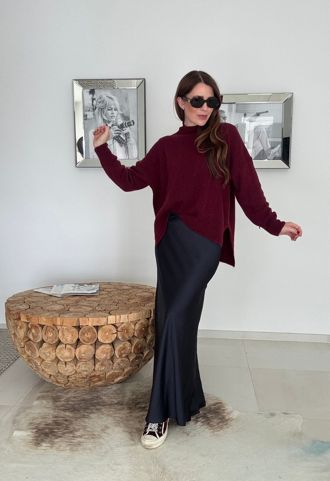 Rollkragenpullover aus Alpaka- Bordeaux