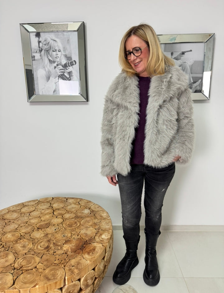 Jacke aus Kunstfell - Taupe