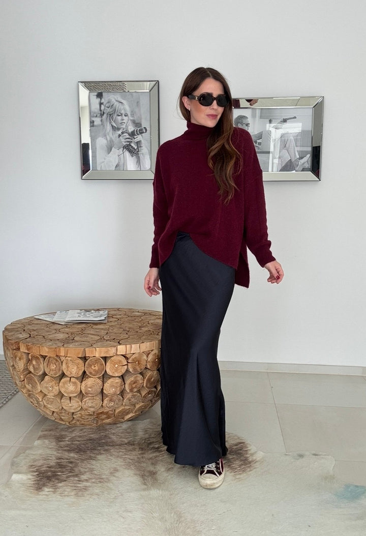 Rollkragenpullover aus Alpaka- Bordeaux