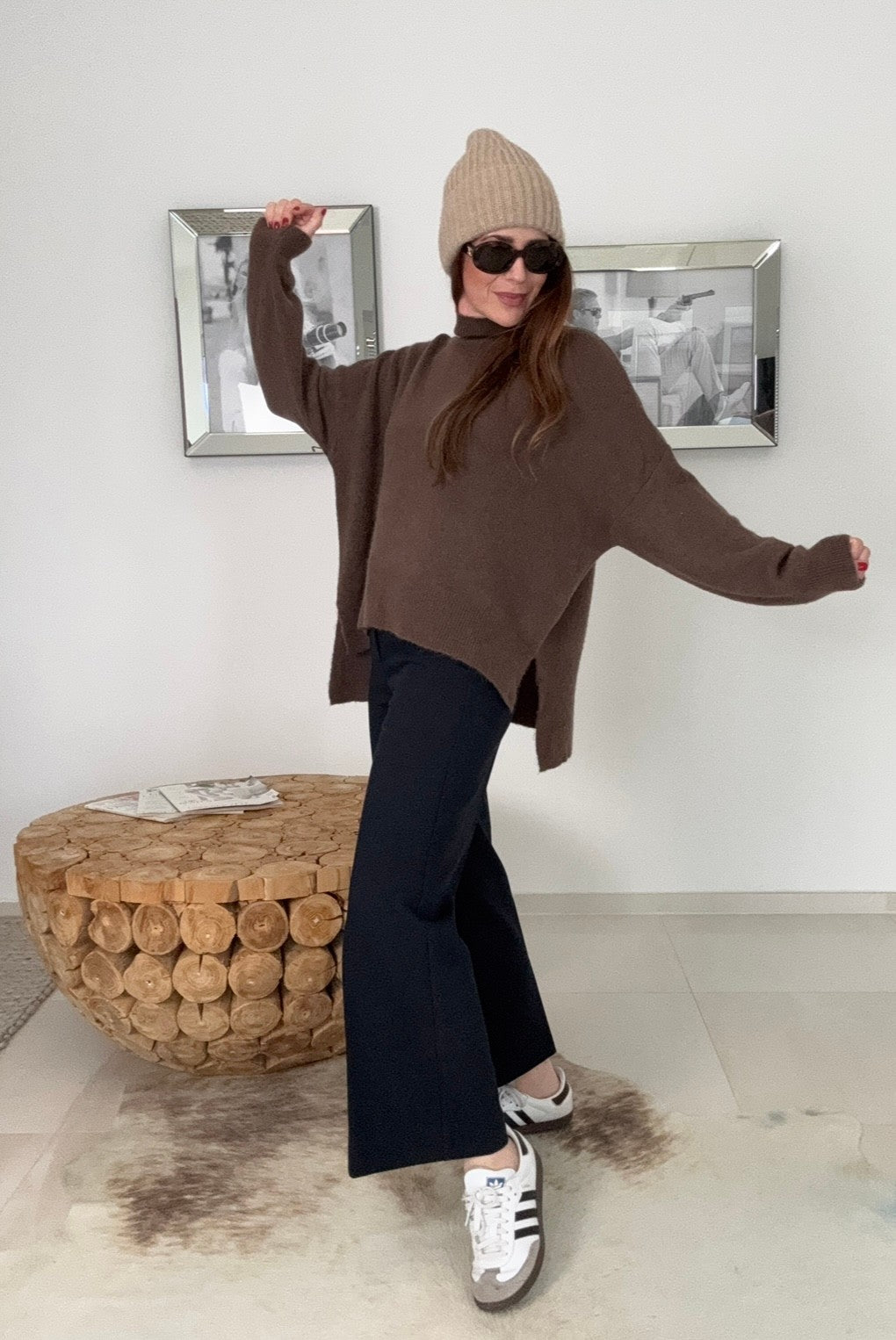 Rollkragenpullover aus Alpaka- Schoko