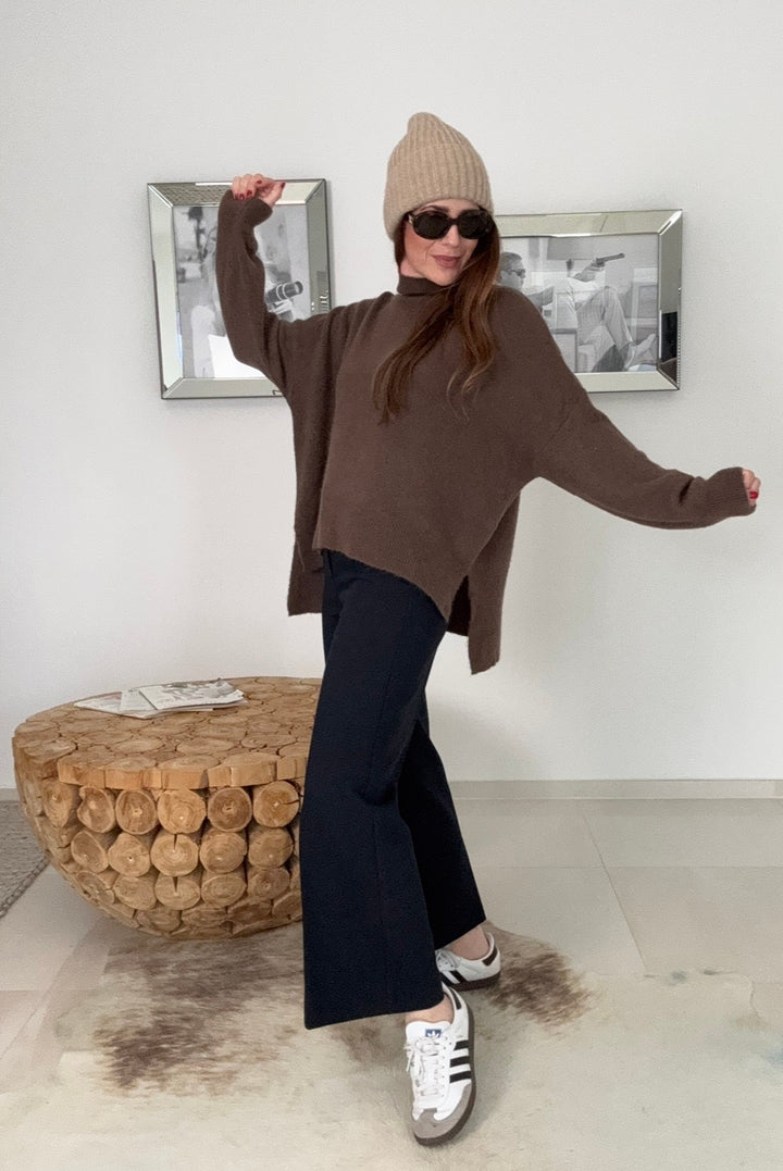 Rollkragenpullover aus Alpaka- Schoko