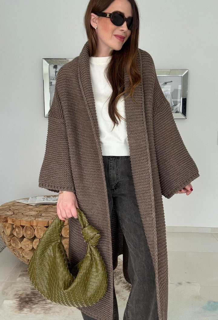 Grobe Oversize-Strickjacke - Schoko