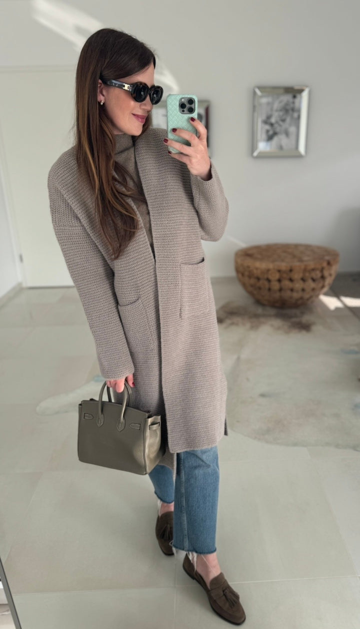 Maxi-Strickjacke - Taupe