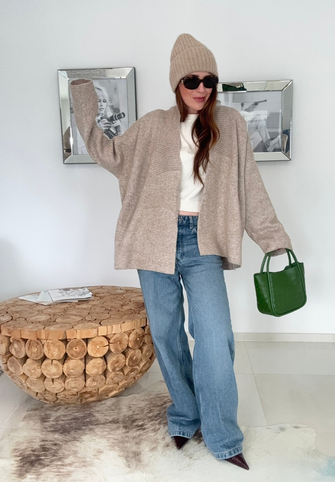Oversize Strickjacke - Taupe