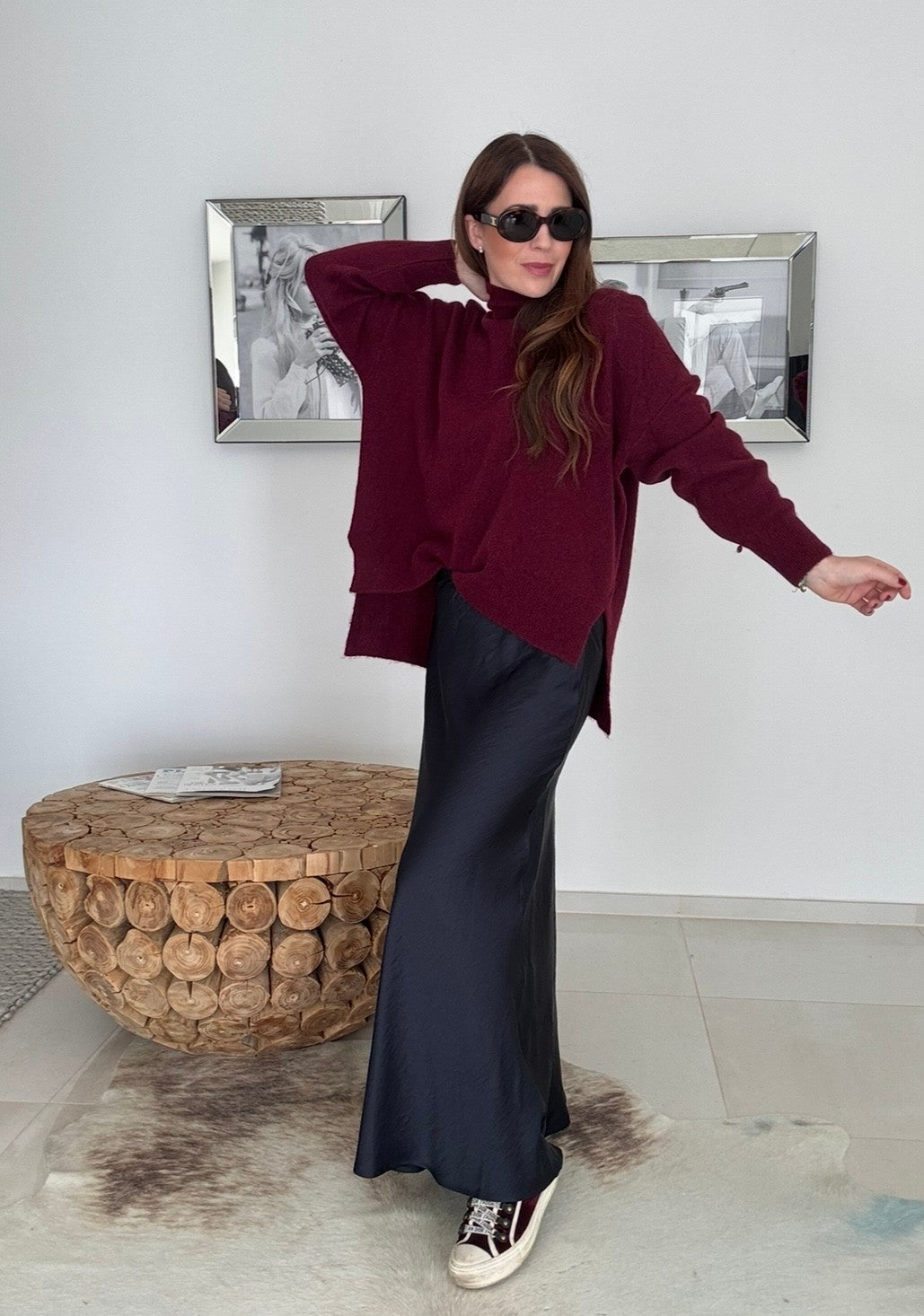Rollkragenpullover aus Alpaka- Bordeaux