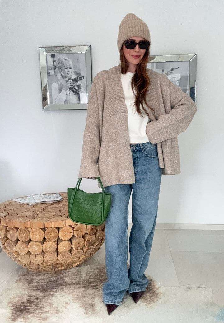 Oversize Strickjacke - Taupe