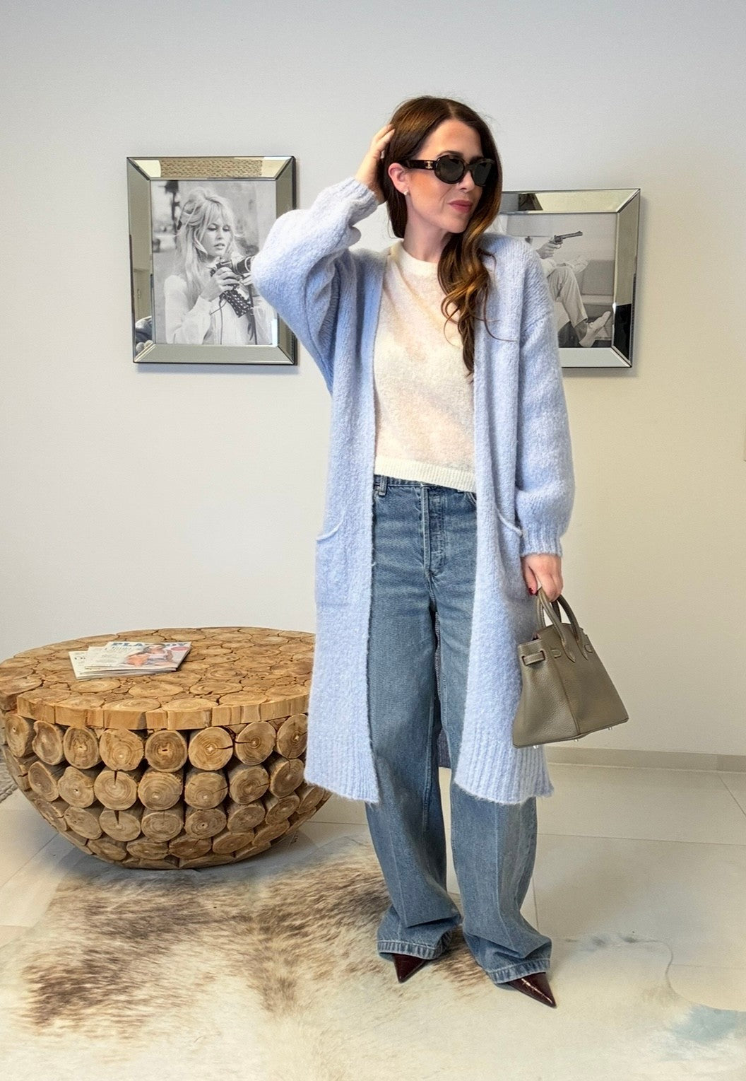 Maxi-Strickjacke - Hellblau