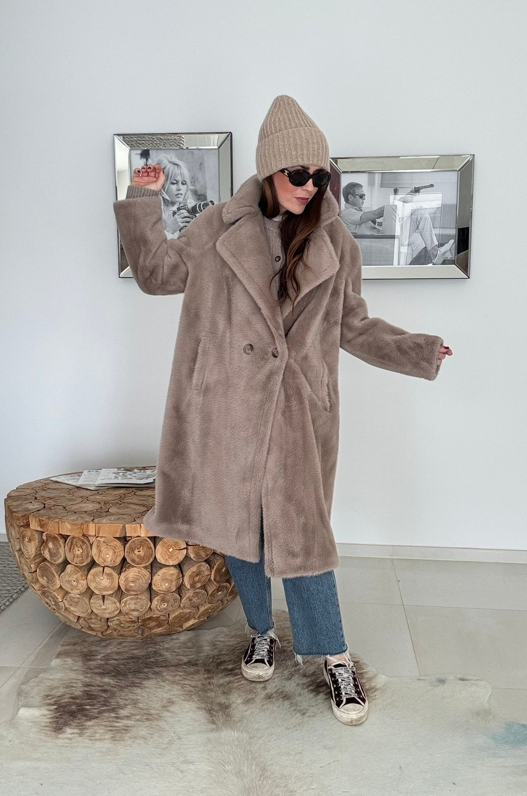 Fake Fellmantel - Taupe