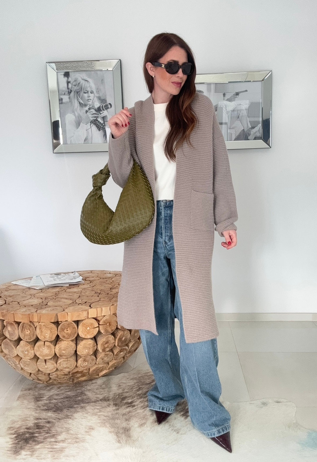 Maxi-Strickjacke - Taupe