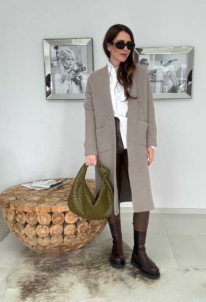 Maxi-Strickjacke - Taupe