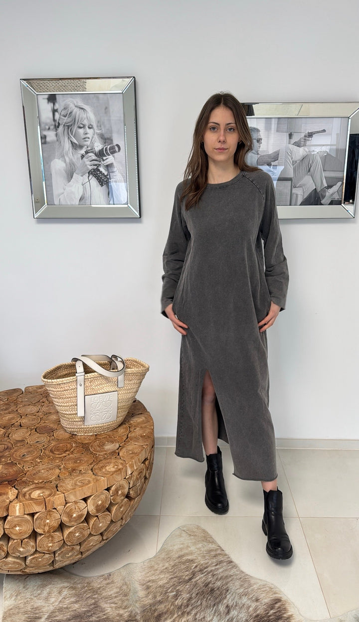 Sweatkleid - Used Look Grau