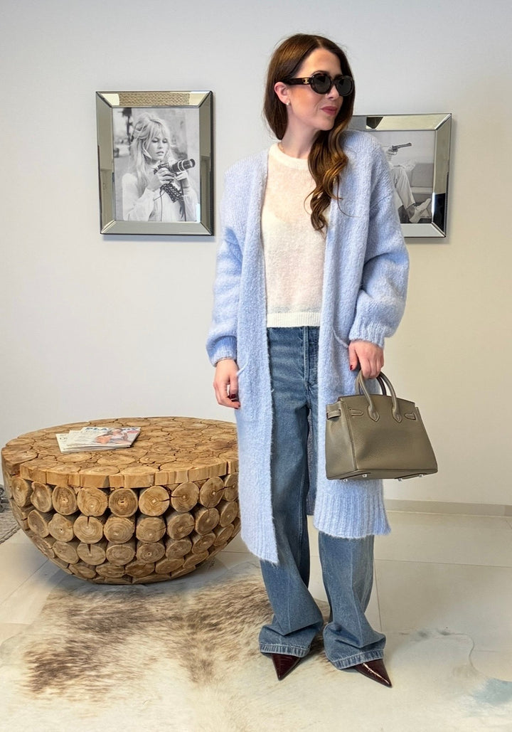 Maxi-Strickjacke - Hellblau